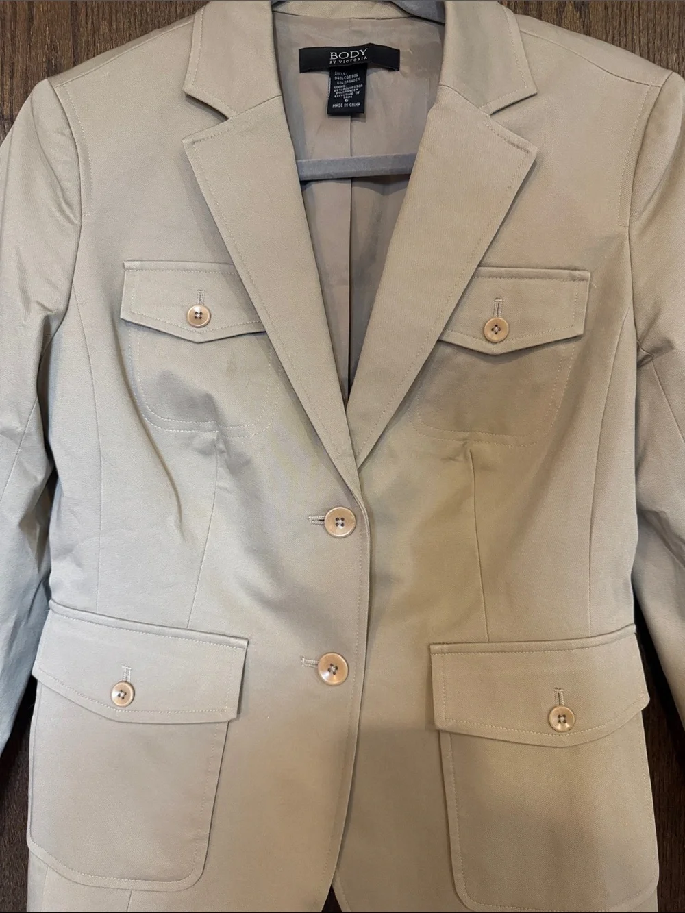 Body by Victors Khaki Beige Tailored Cotton Blend Blazer Size 6 Y2K era